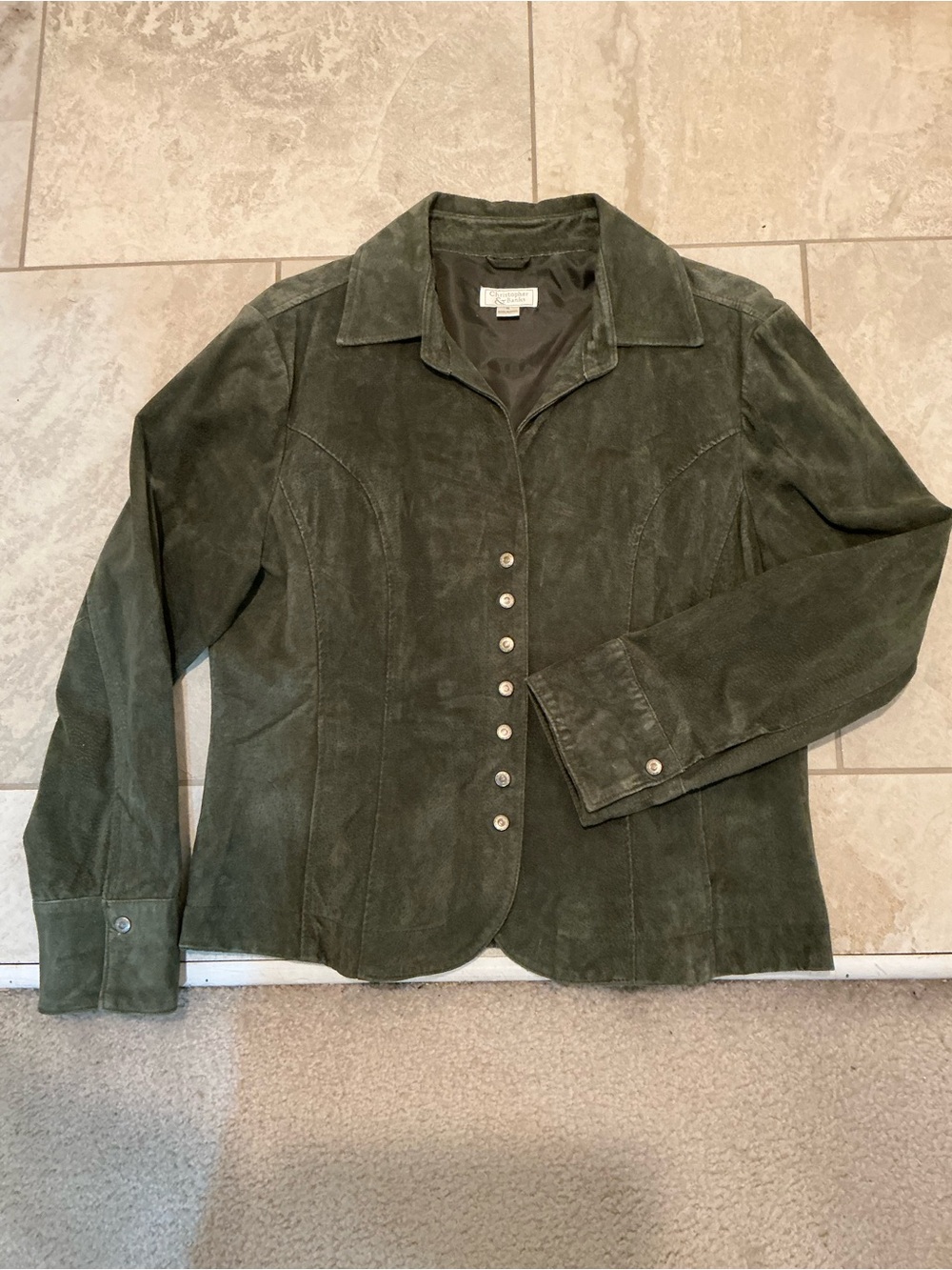 Suede Christopher & Banks Olive Green Snap-Front Jacket